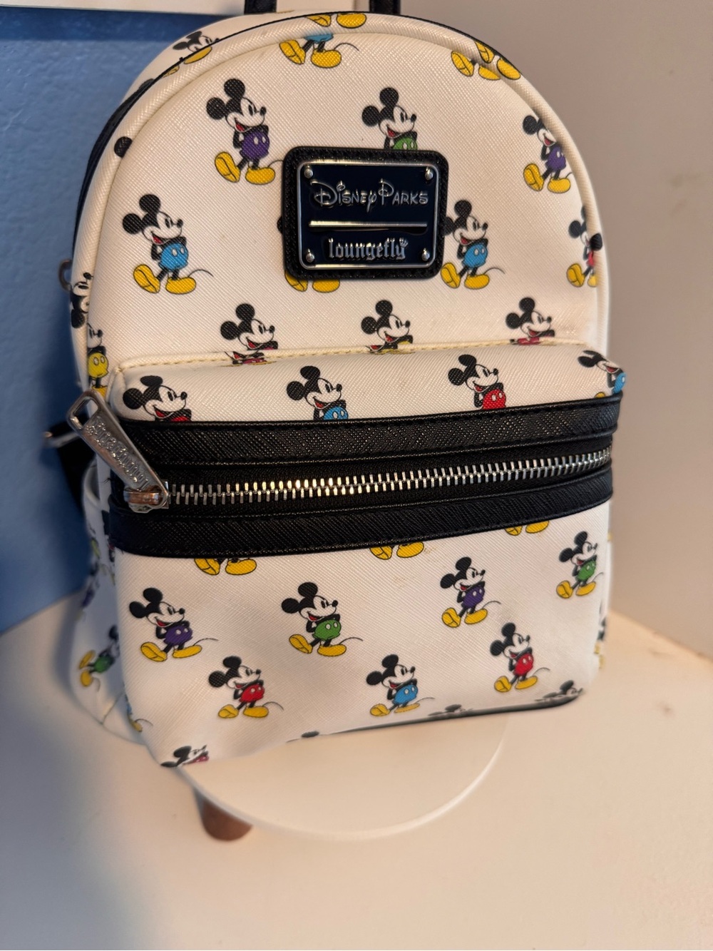Loungefly White Mini Backpack with Multicolor Mickeys